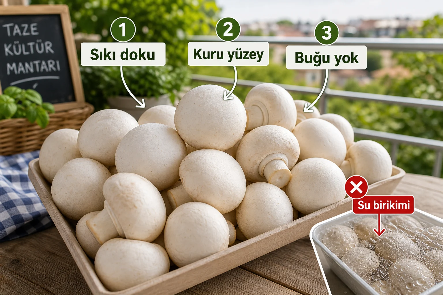 Açıklamalı görsel: Satın alırken tazelik nasıl anlaşılır? - Kültür Mantarı Nasıl Saklanır? Buzdolabı Rehberi