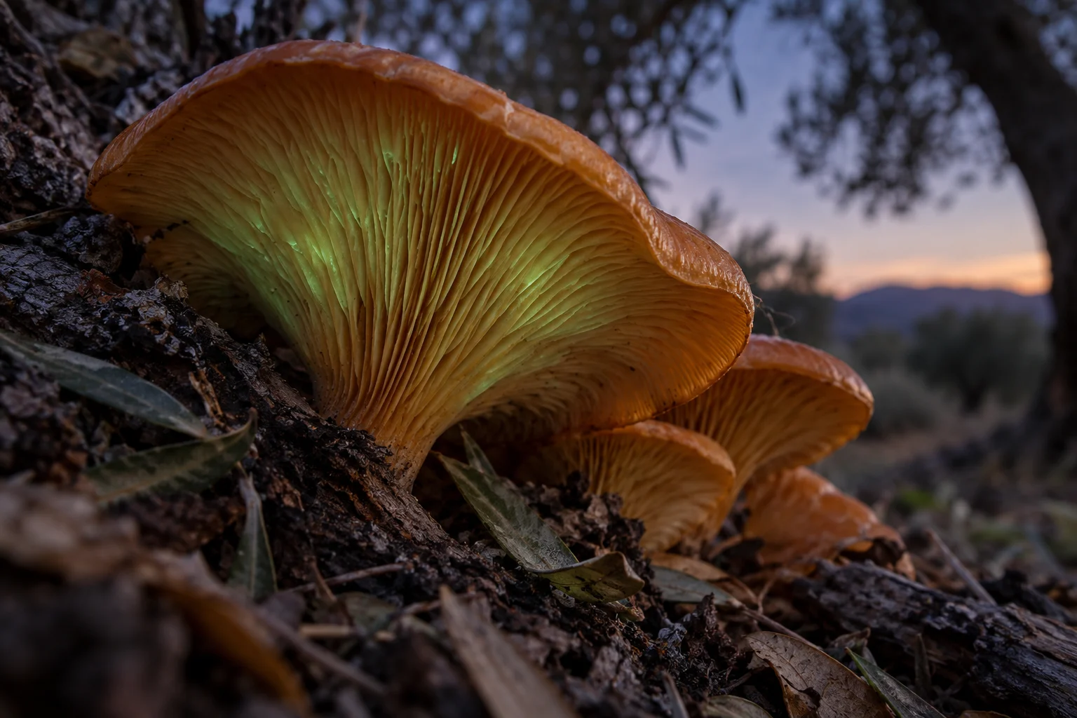 Fotoğraf: Lamellerdeki biyolüminesans fosforesanstan nasıl ayrılır? - Omphalotus olearius Gerçekten Işık Saçar mı?